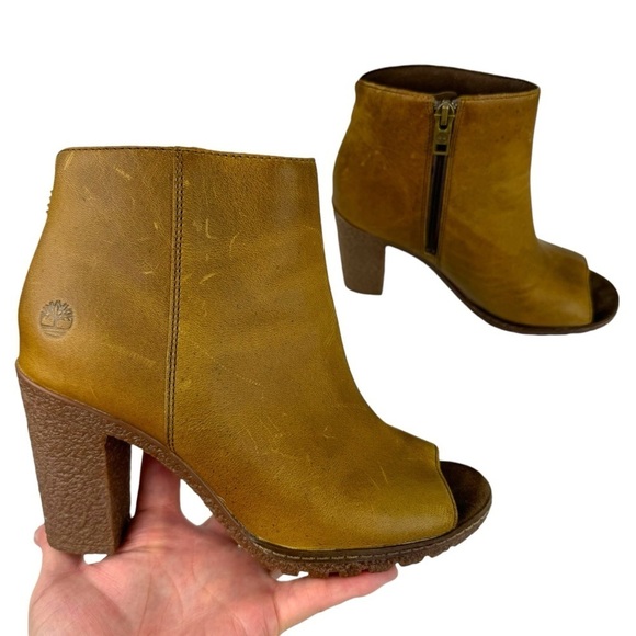 Timberland Women's Size 6 Tillston Peep Toe Leather Boots Ankle Booties Tan - Picture 16 of 16